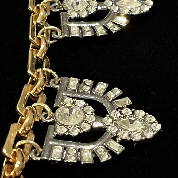 Stella & Dot for The Limited Two-Tone Art Deco Rhinestone Statement Bib Necklace - Picture 3 of 11